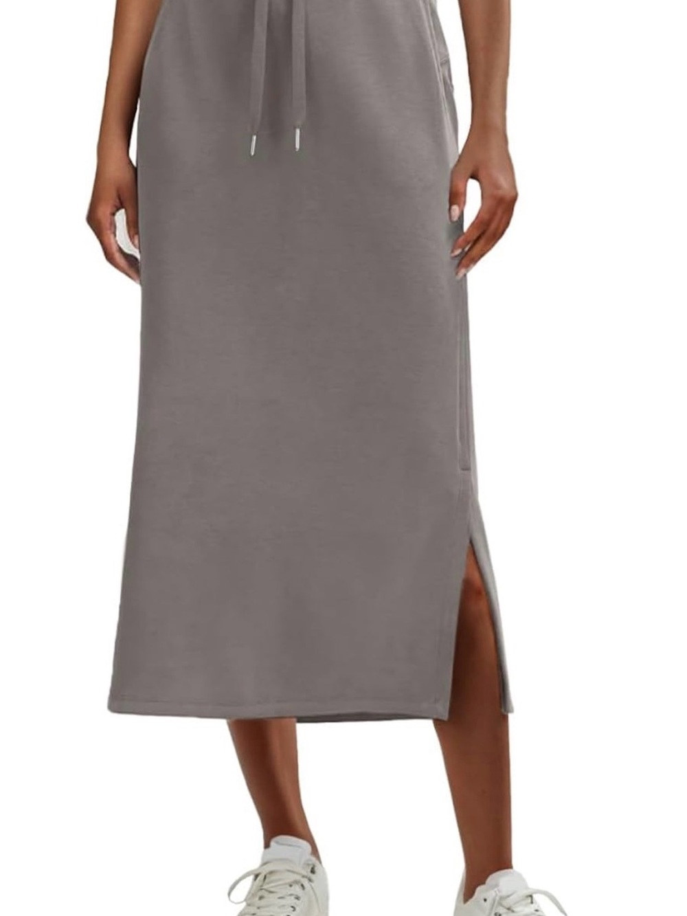 Everyday Drawstring Midi Skirt in Gray